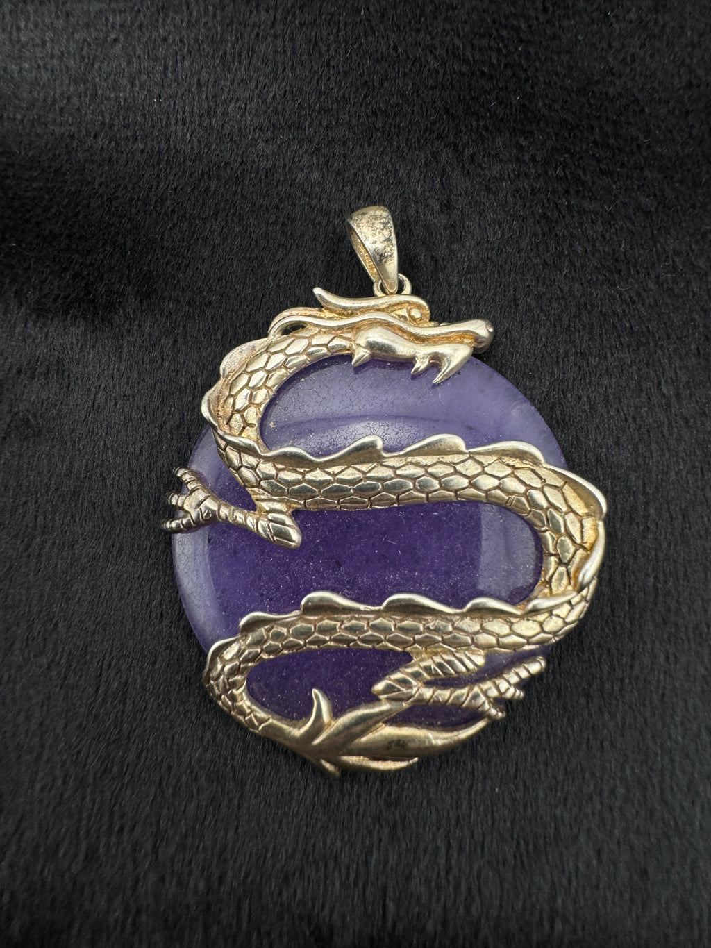 Sterling Silver Dragon Pendant with Purple Stone | 925