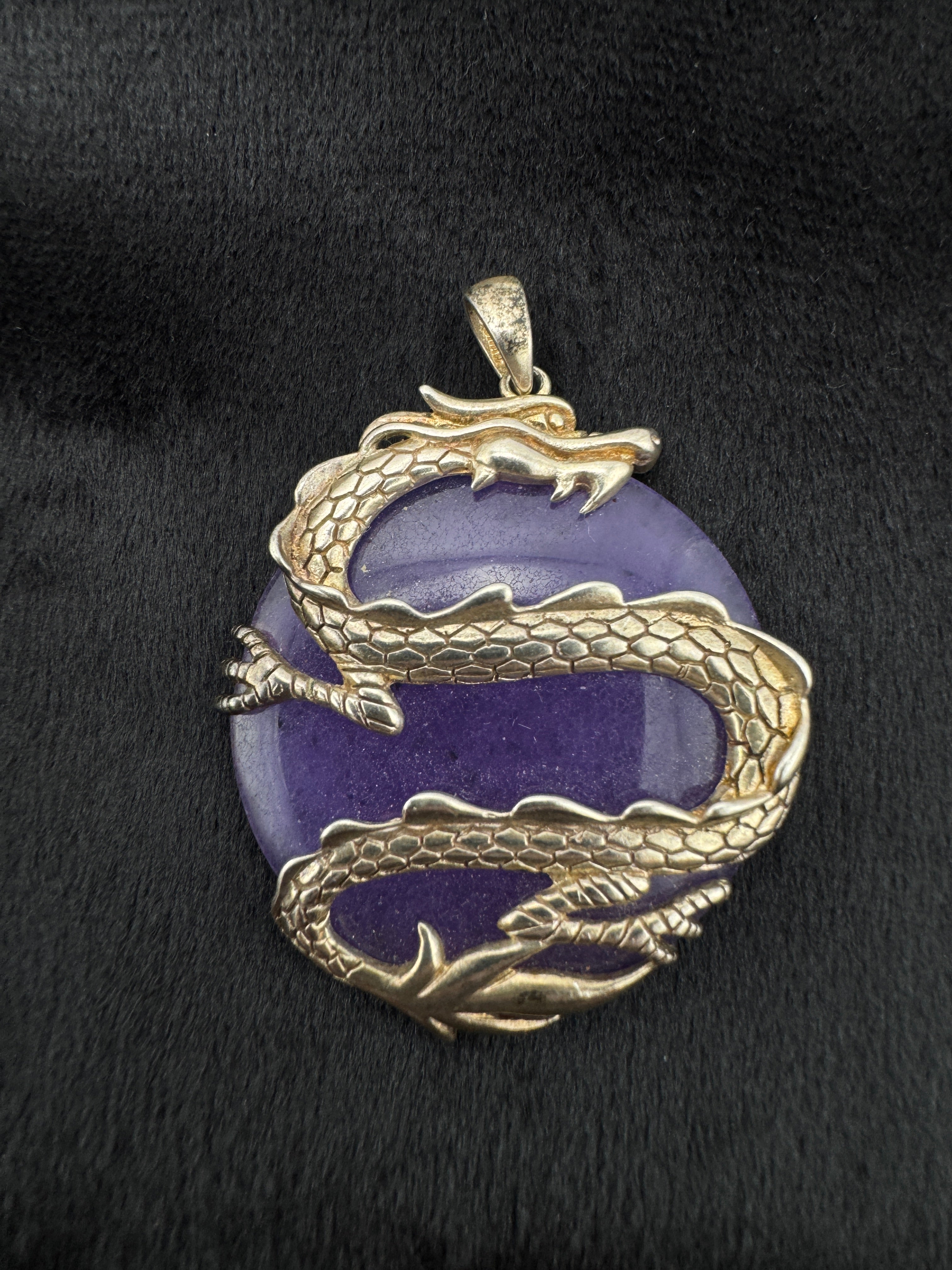 Sterling Silver Dragon Pendant with Purple Stone | 925