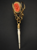 Rare large Antique Coral Cameo Posy Holder with Mother-of-Pearl Handle
