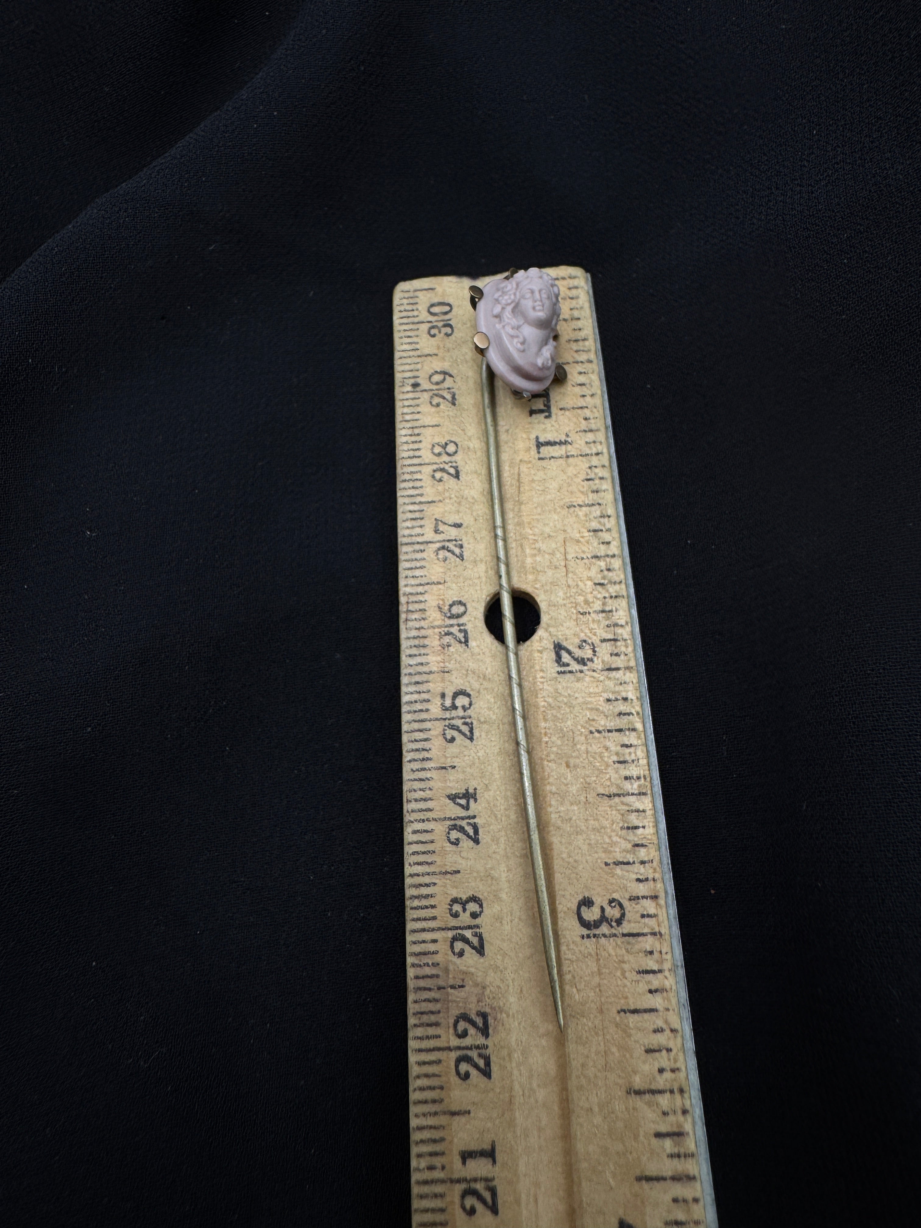 Victorian Lava Cameo Stick Pin | Base Metal | Goddess Portrait