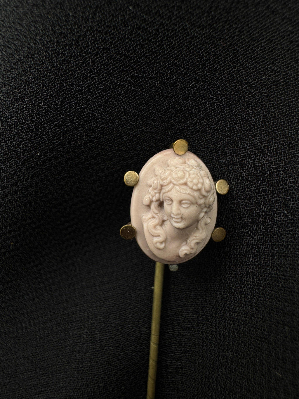 Victorian Lava Cameo Stick Pin | Base Metal | Goddess Portrait