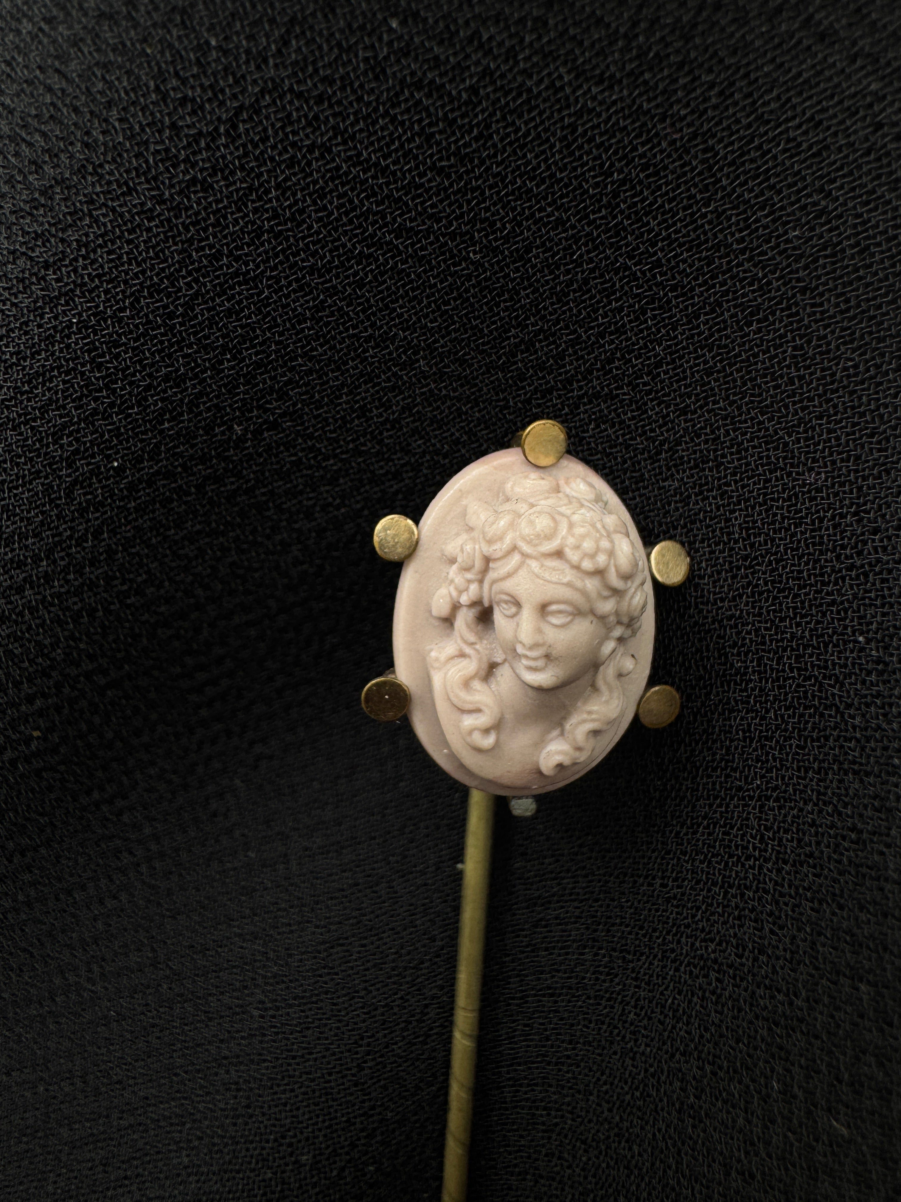 Victorian Lava Cameo Stick Pin | Base Metal | Goddess Portrait