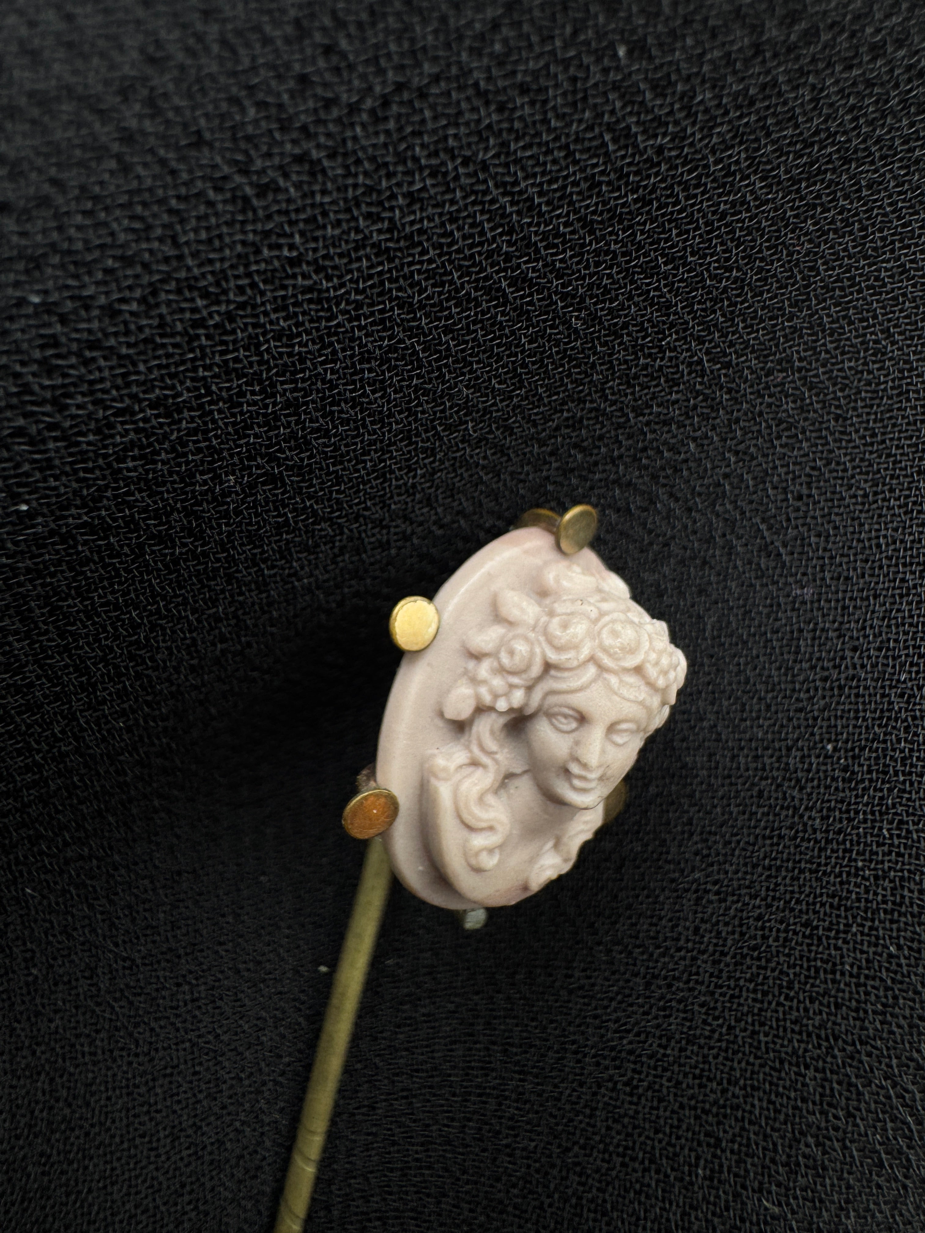 Victorian Lava Cameo Stick Pin | Base Metal | Goddess Portrait