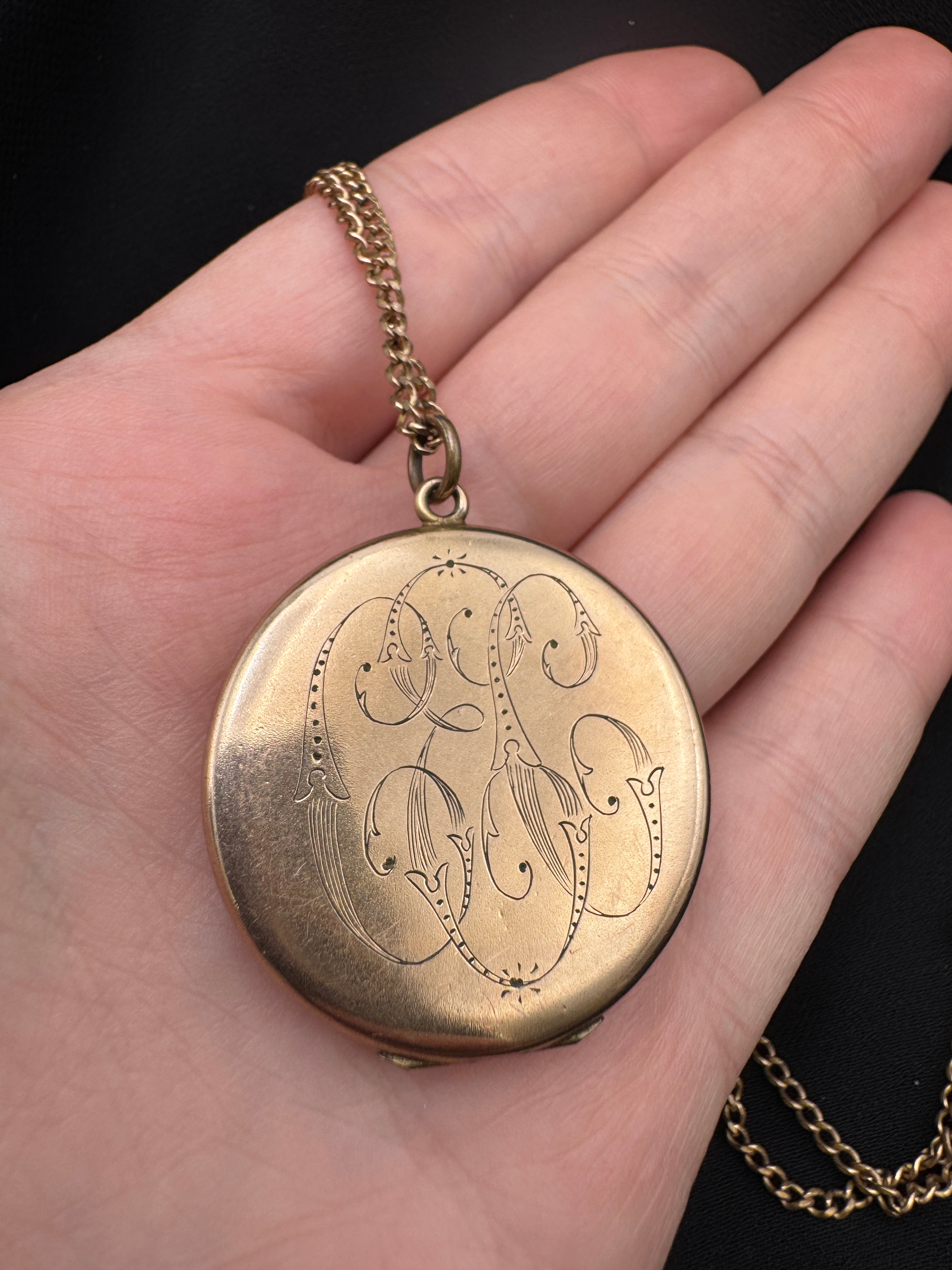 Antique Gold Filled Crescent Moon & Star Locket Necklace