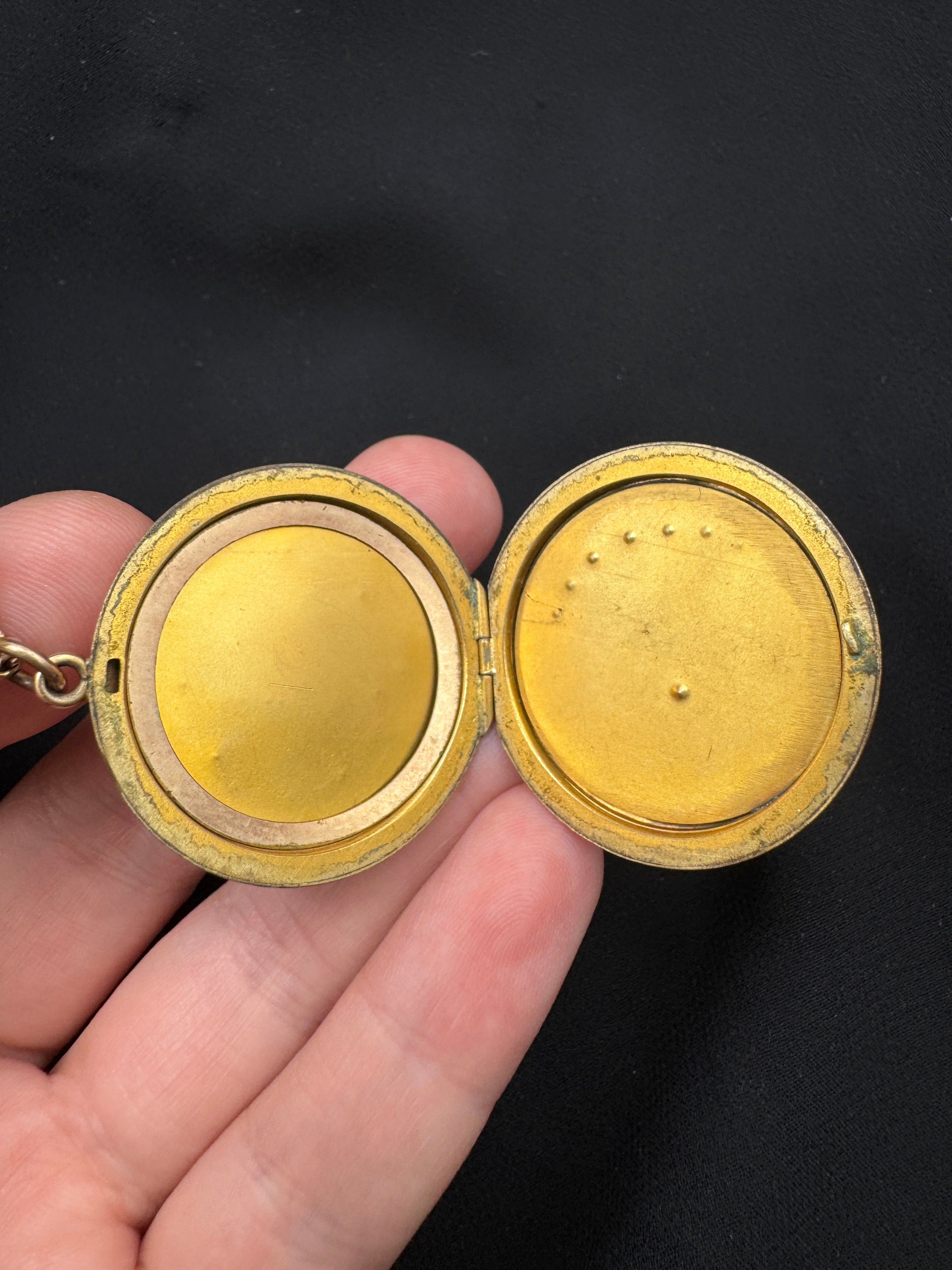 Antique Gold Filled Crescent Moon & Star Locket Necklace