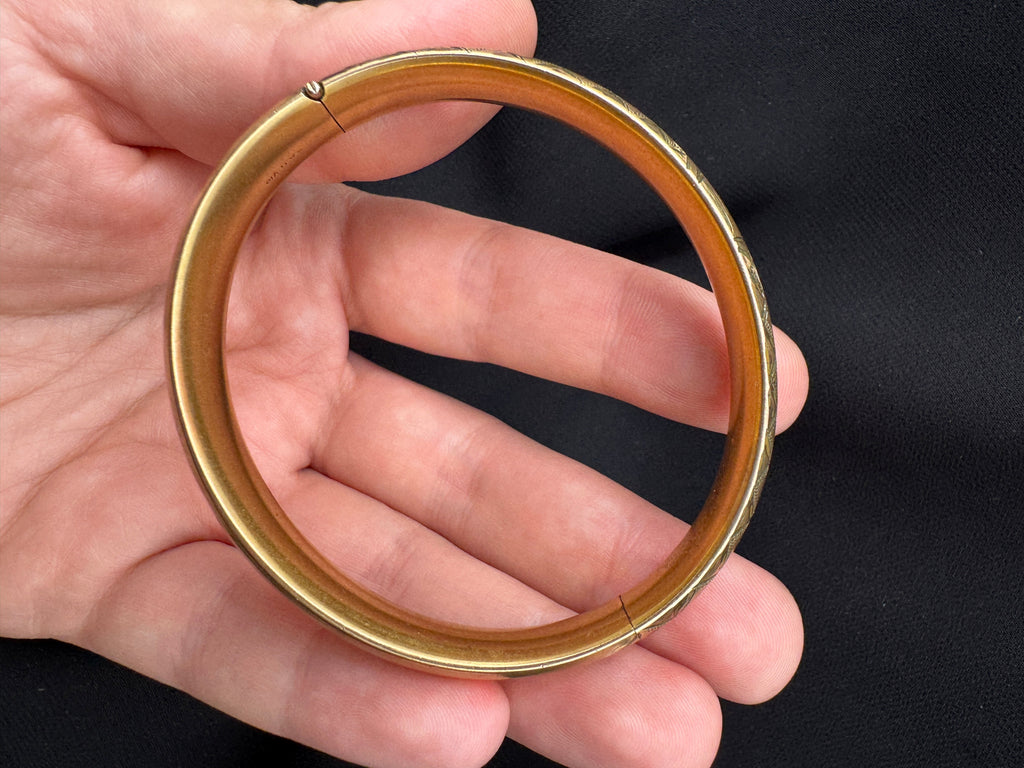 Victorian Gold-Filled Engraved Bangle Bracelet | Fits Up to 7" Wrist