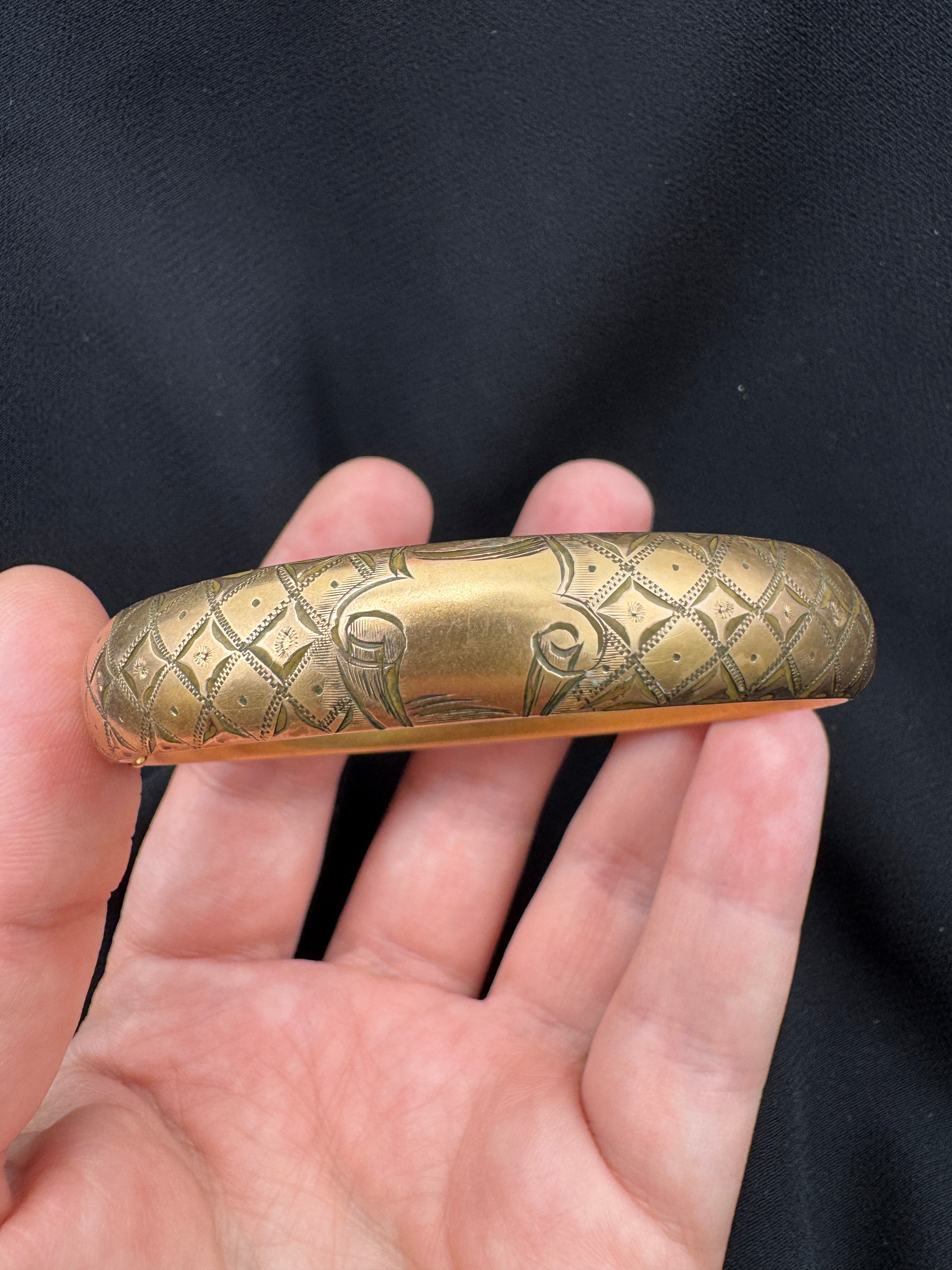 Victorian Gold-Filled Engraved Bangle Bracelet | Fits Up to 7" Wrist