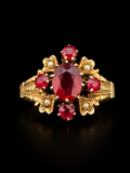 Victorian 10K Gold Cluster Ring | Red Glass & Seed Pearls | Size 9.5 | Marked OB