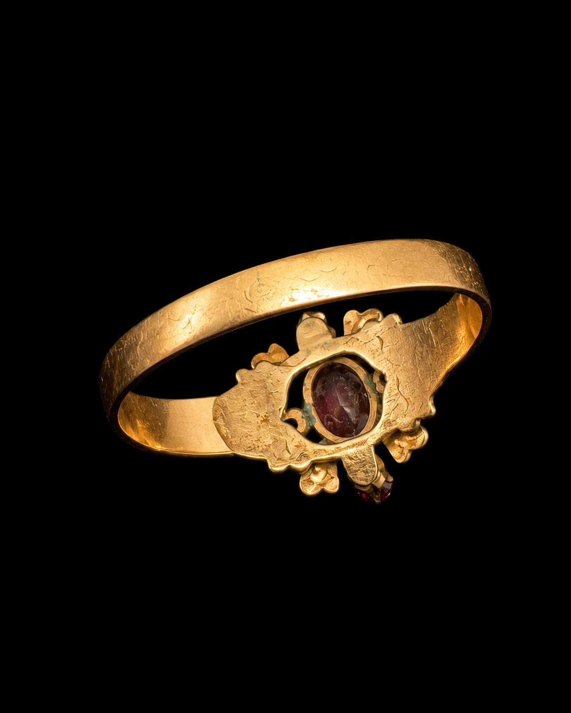 Victorian 10K Gold Cluster Ring | Red Glass & Seed Pearls | Size 9.5 | Marked OB