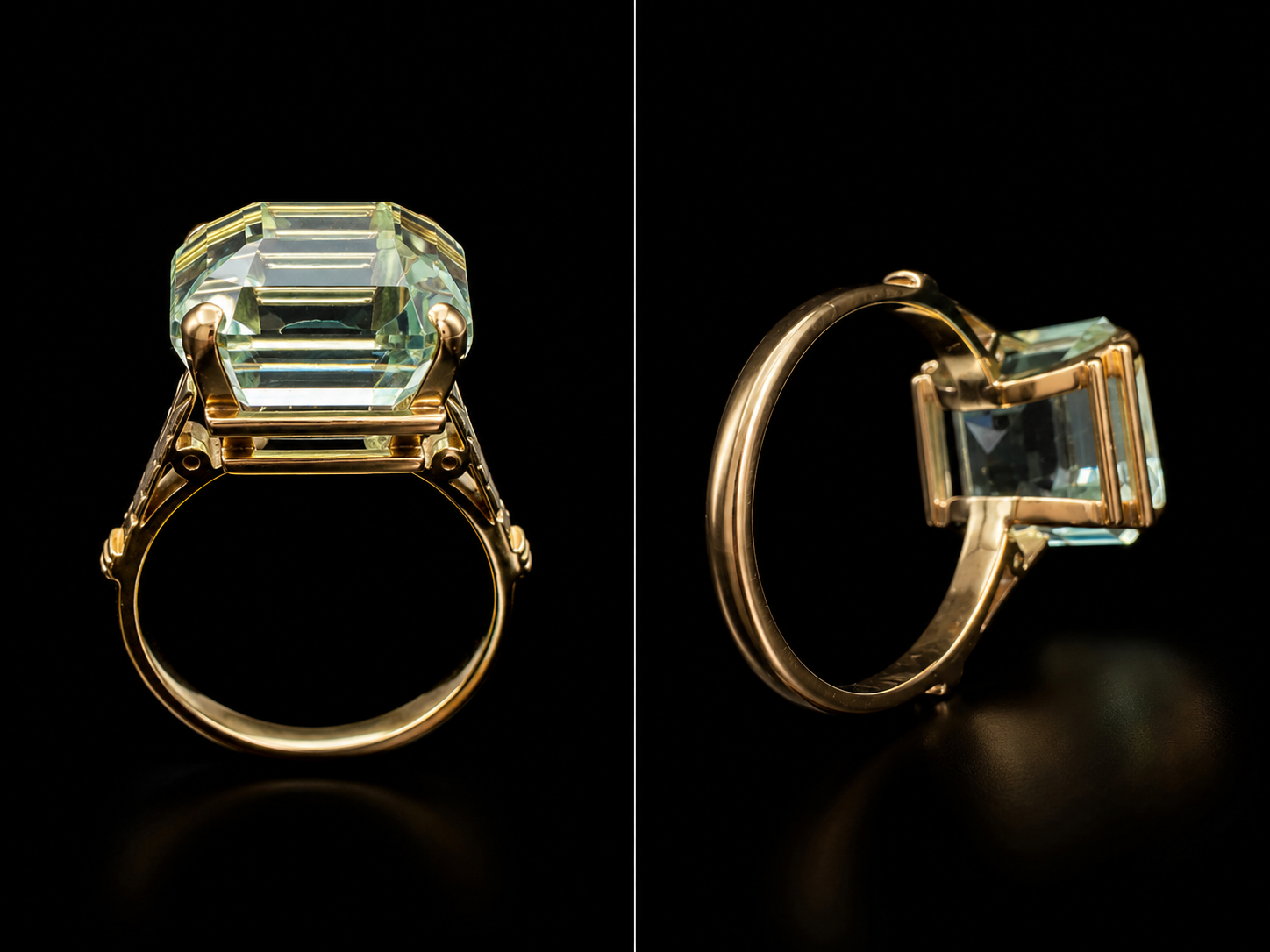 Vintage 14K Gold Beryl Ring | Emerald Cut | Size 6–6.25