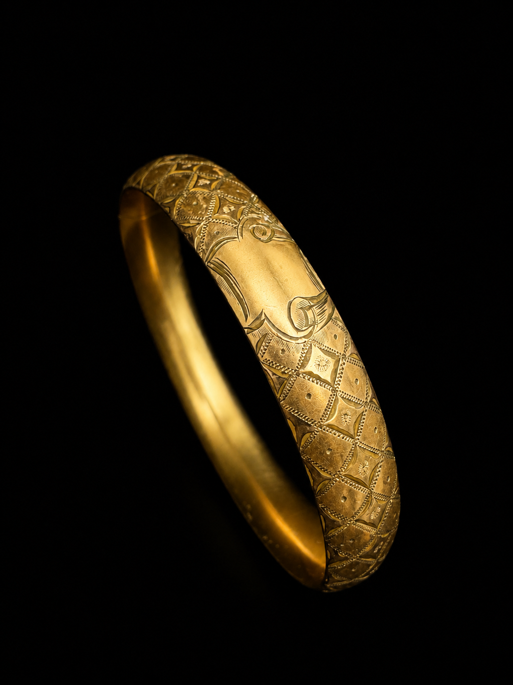 Victorian Gold-Filled Engraved Bangle Bracelet | Fits Up to 7" Wrist