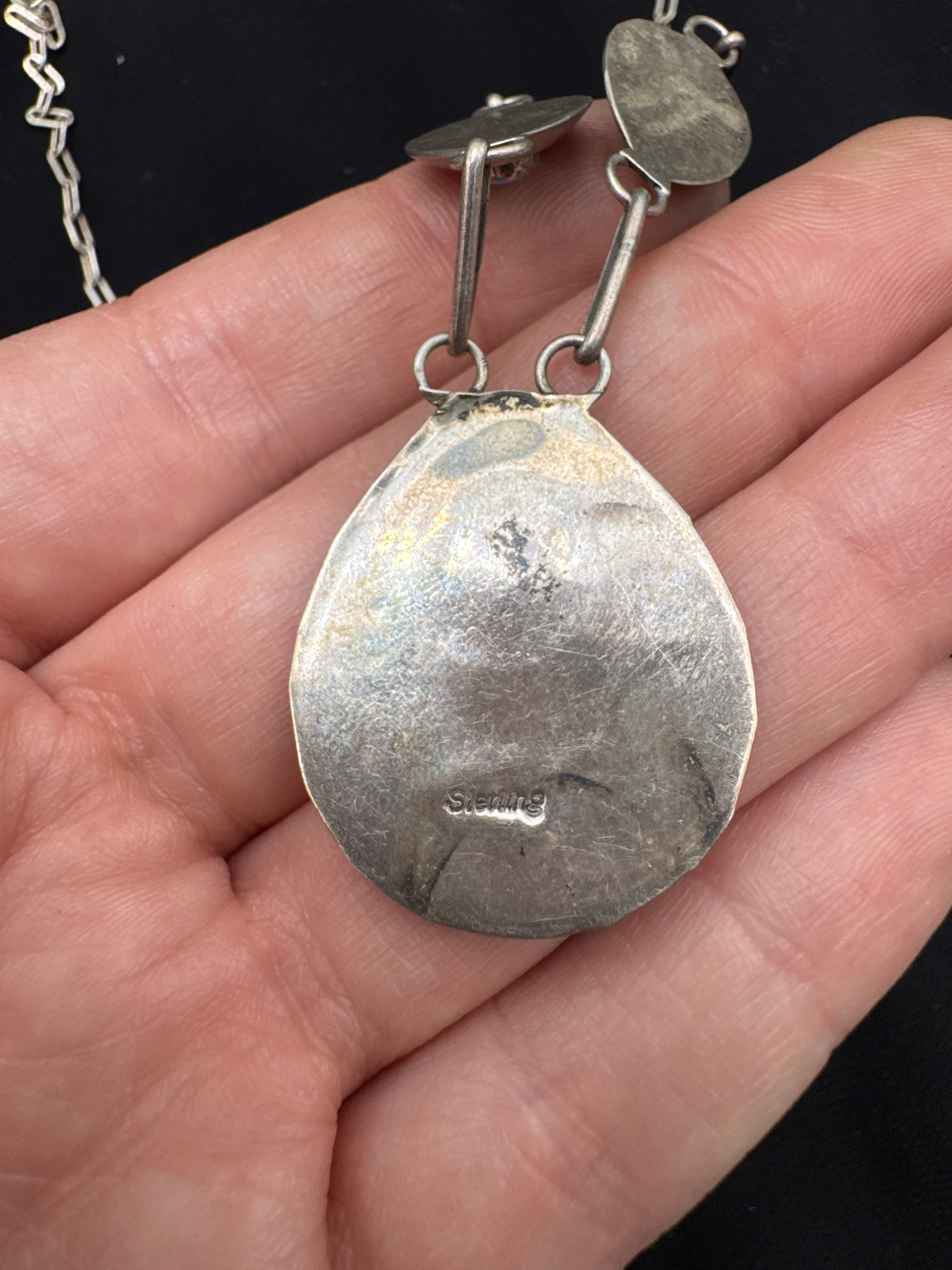 Vintage Native American Sterling Silver Turquoise Bear Paw Necklace