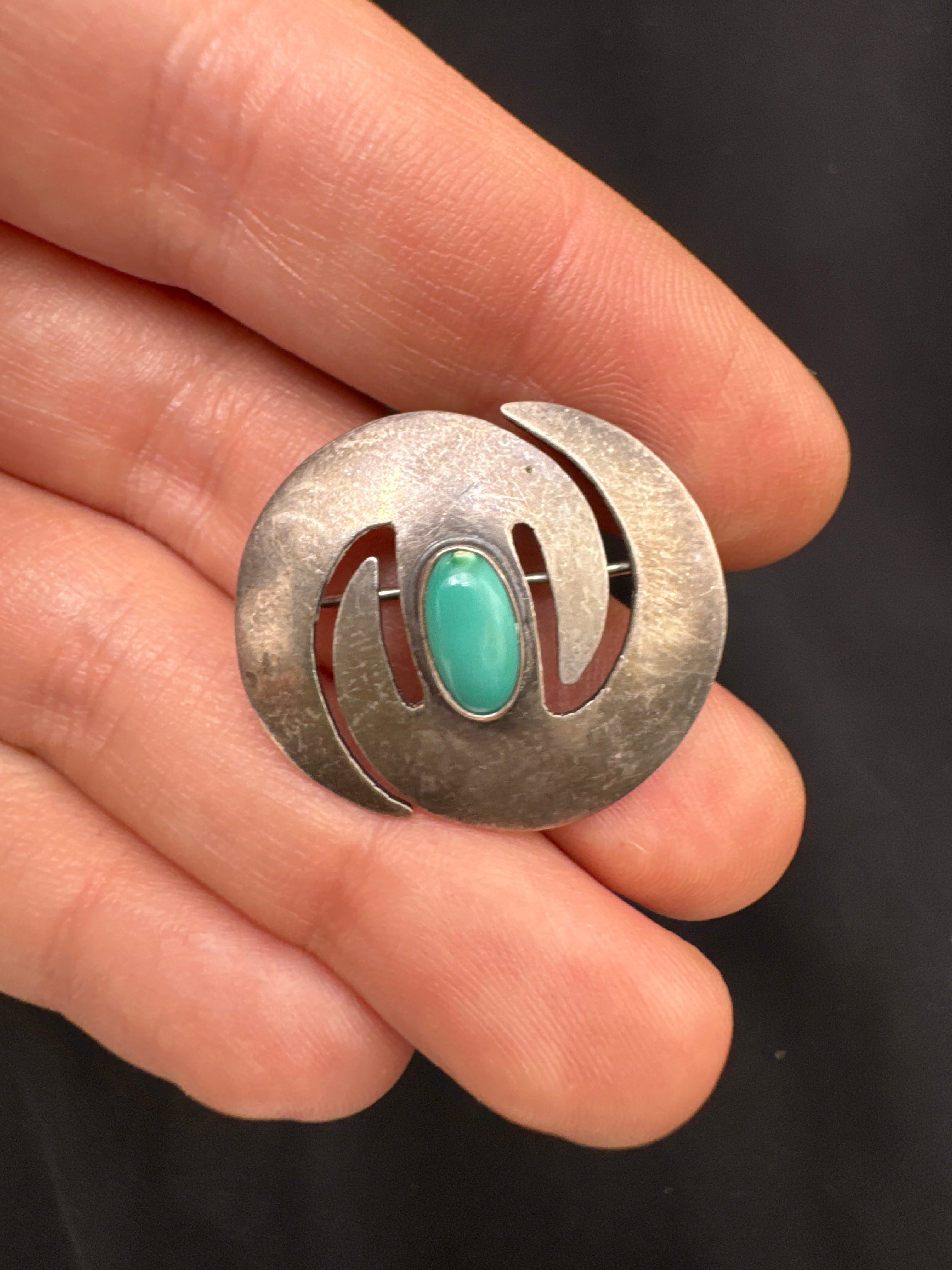 Vintage Sterling Silver Native American Turquoise Brooch