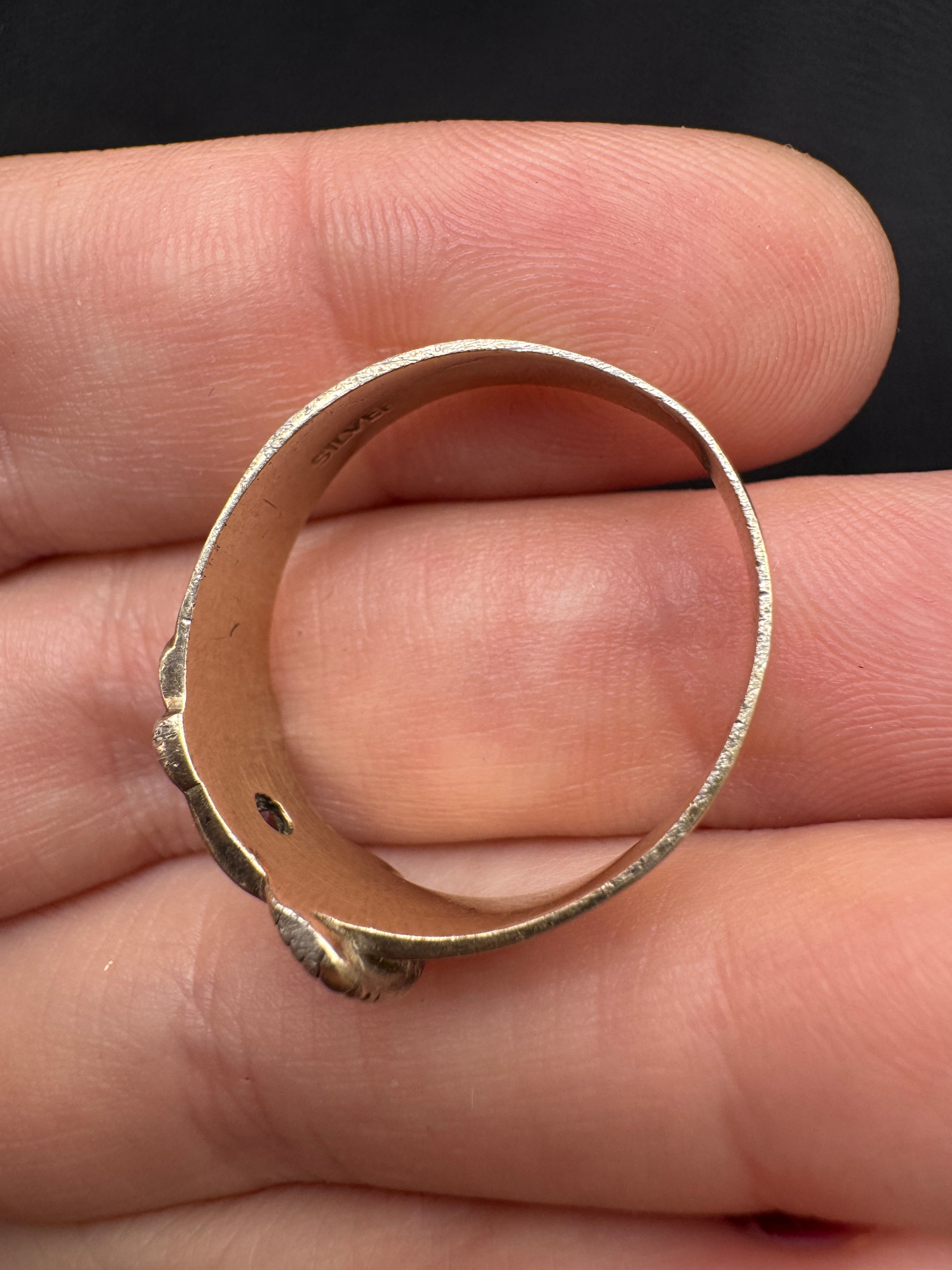 Victorian Silver Buckle Ring with Garnet – Gold Washed