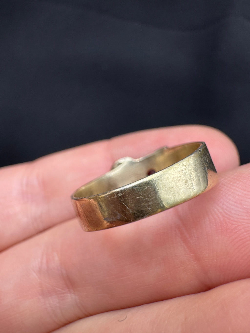 Victorian Silver Buckle Ring with Garnet – Gold Washed