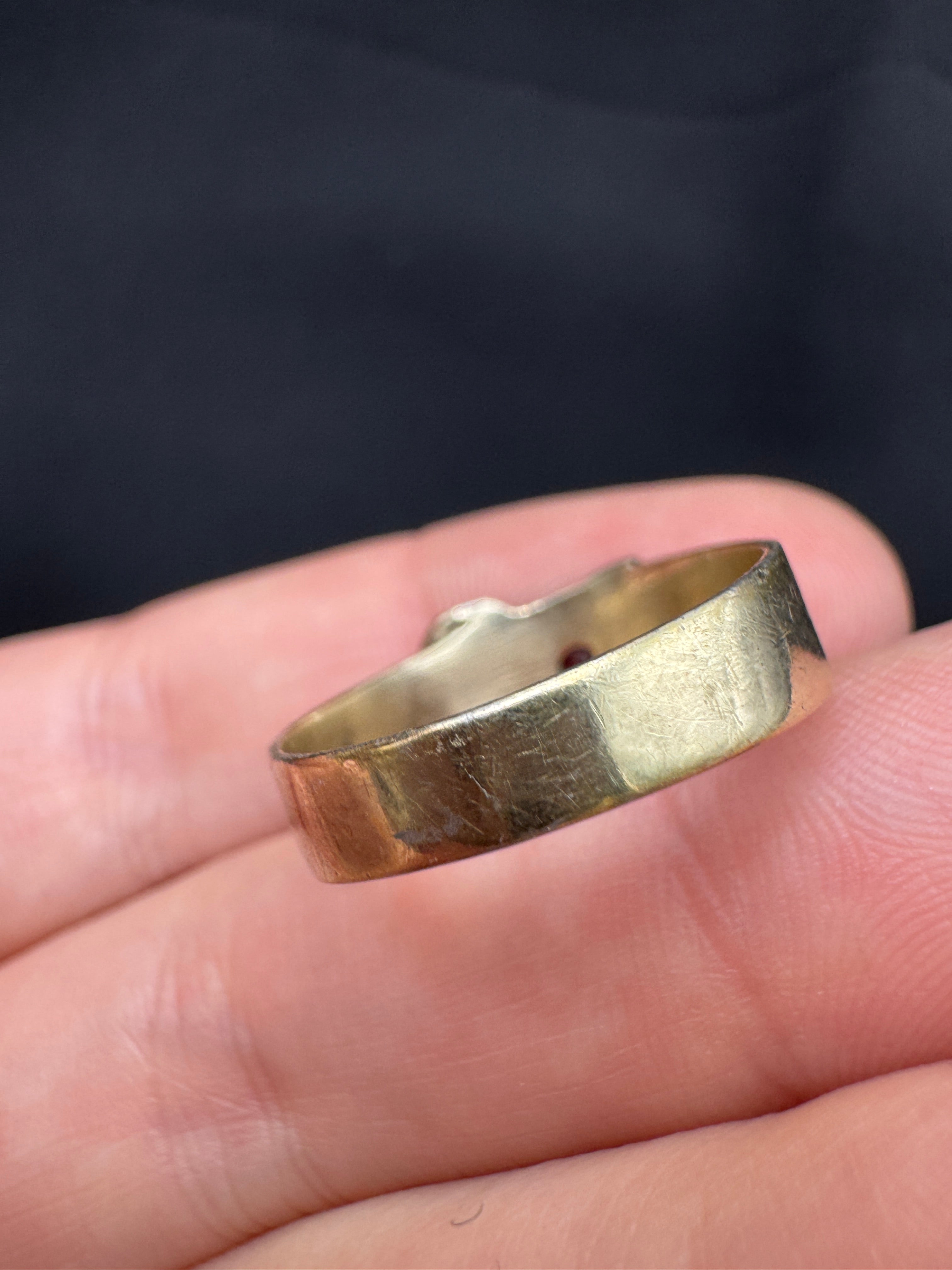 Victorian Silver Buckle Ring with Garnet – Gold Washed