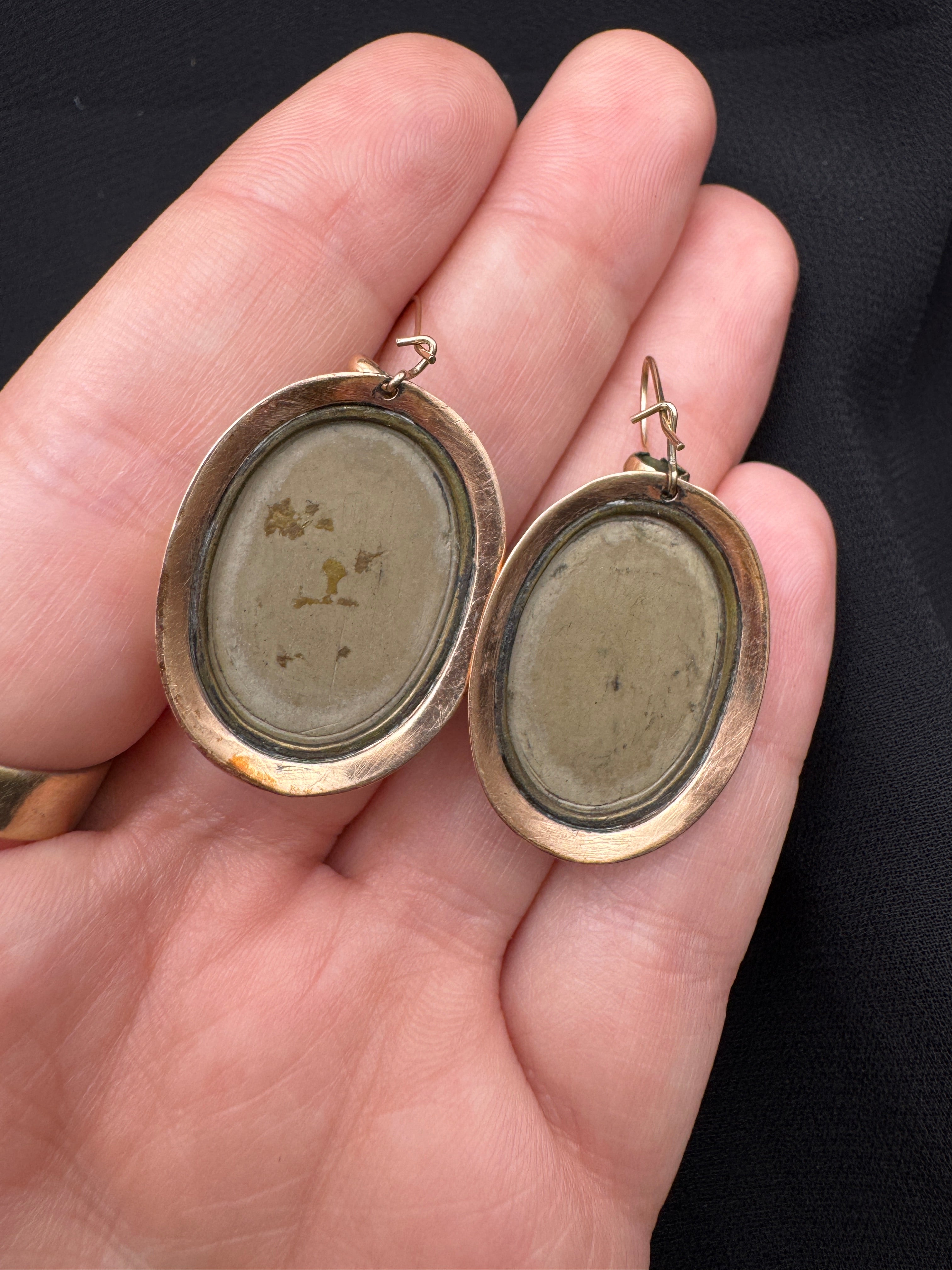 Victorian 14K Gold Lava Cameo Earrings