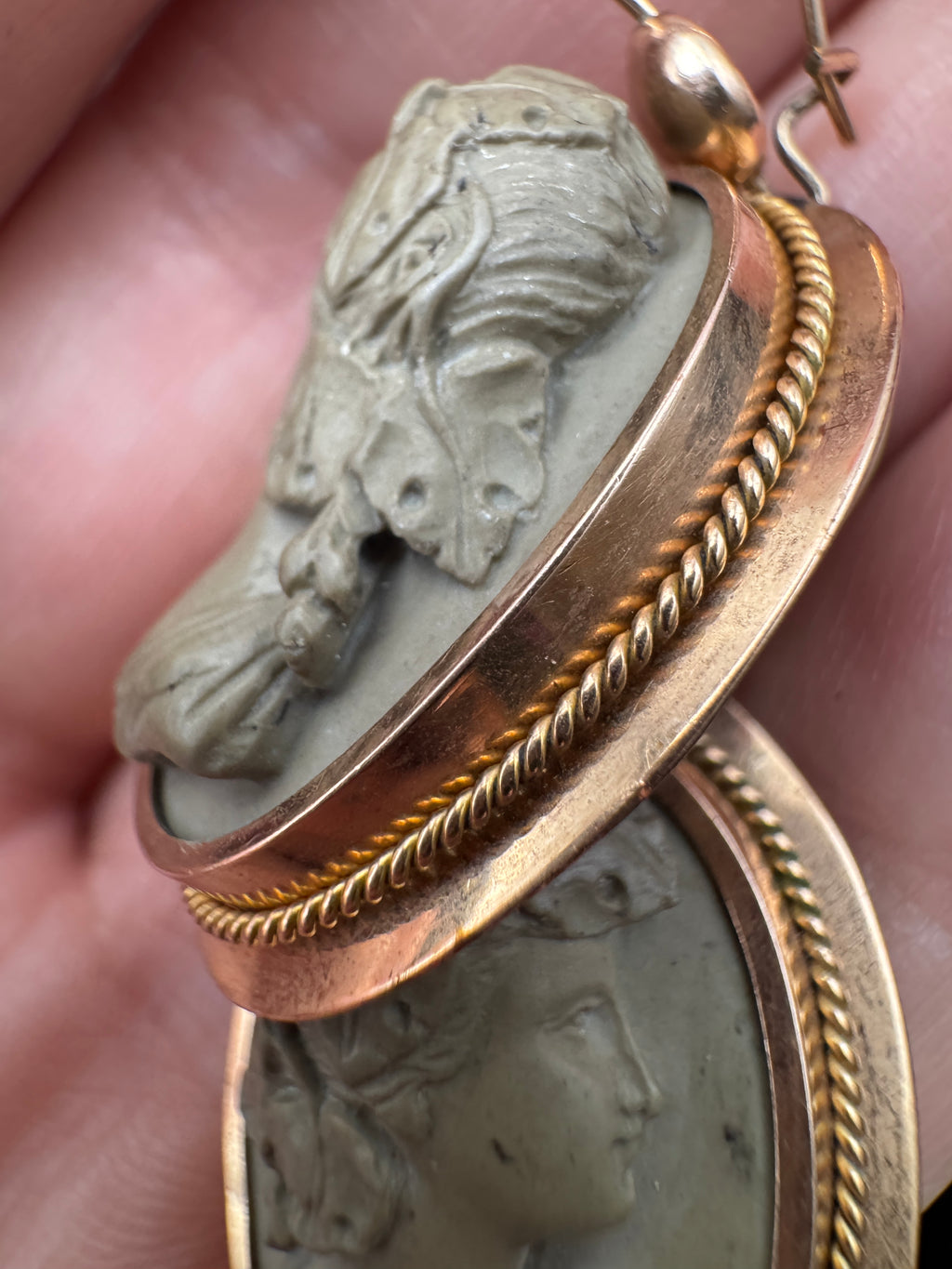Victorian 14K Gold Lava Cameo Earrings