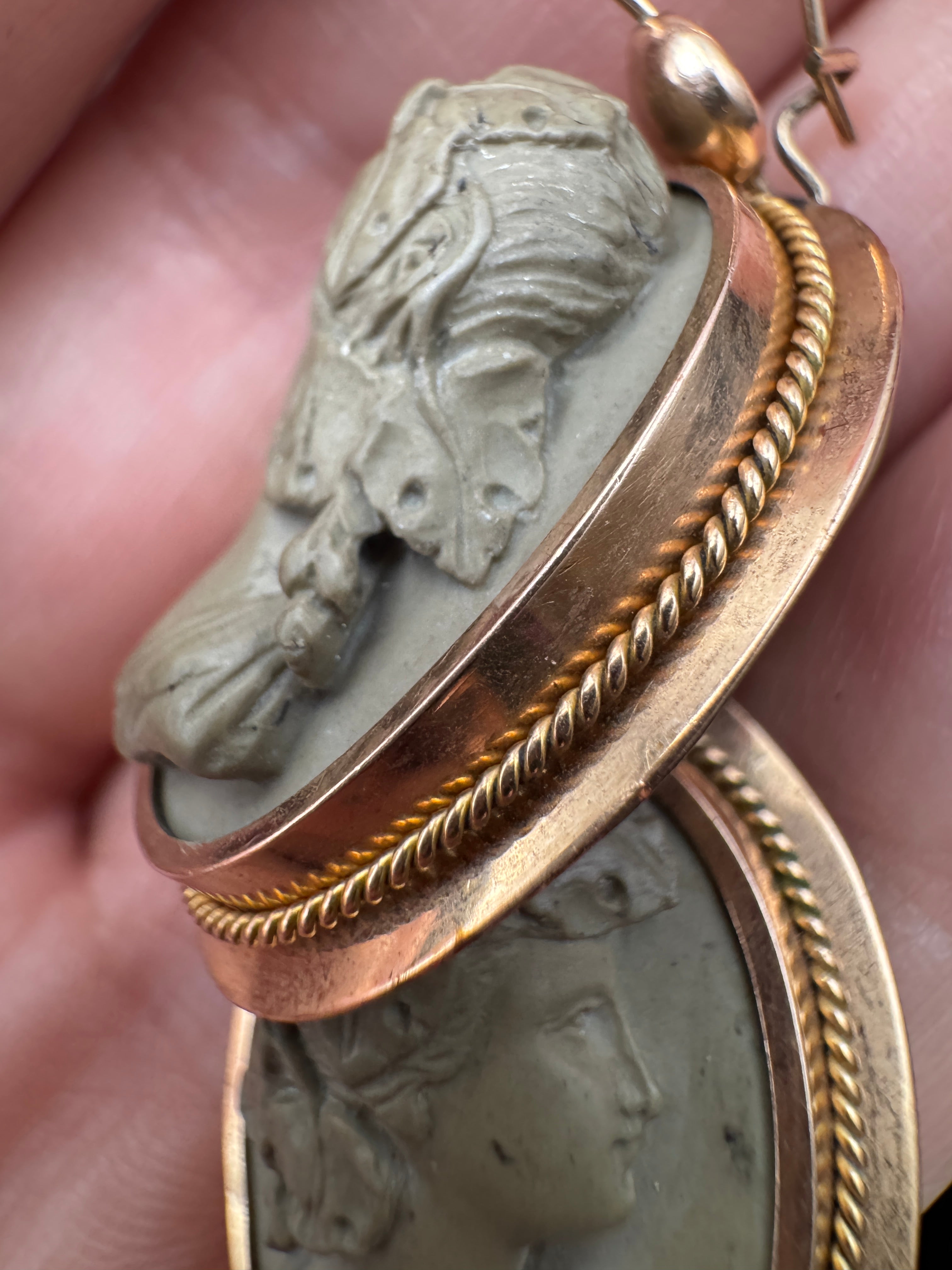 Victorian 14K Gold Lava Cameo Earrings