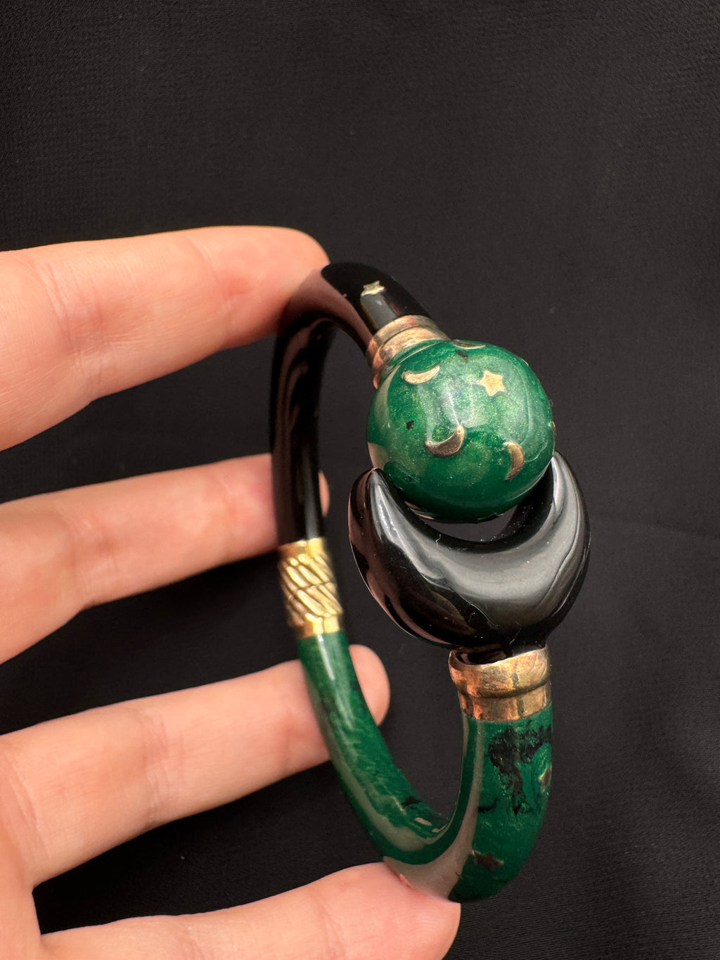 Vintage Italian Sterling Silver Enamel Hinged Bracelet