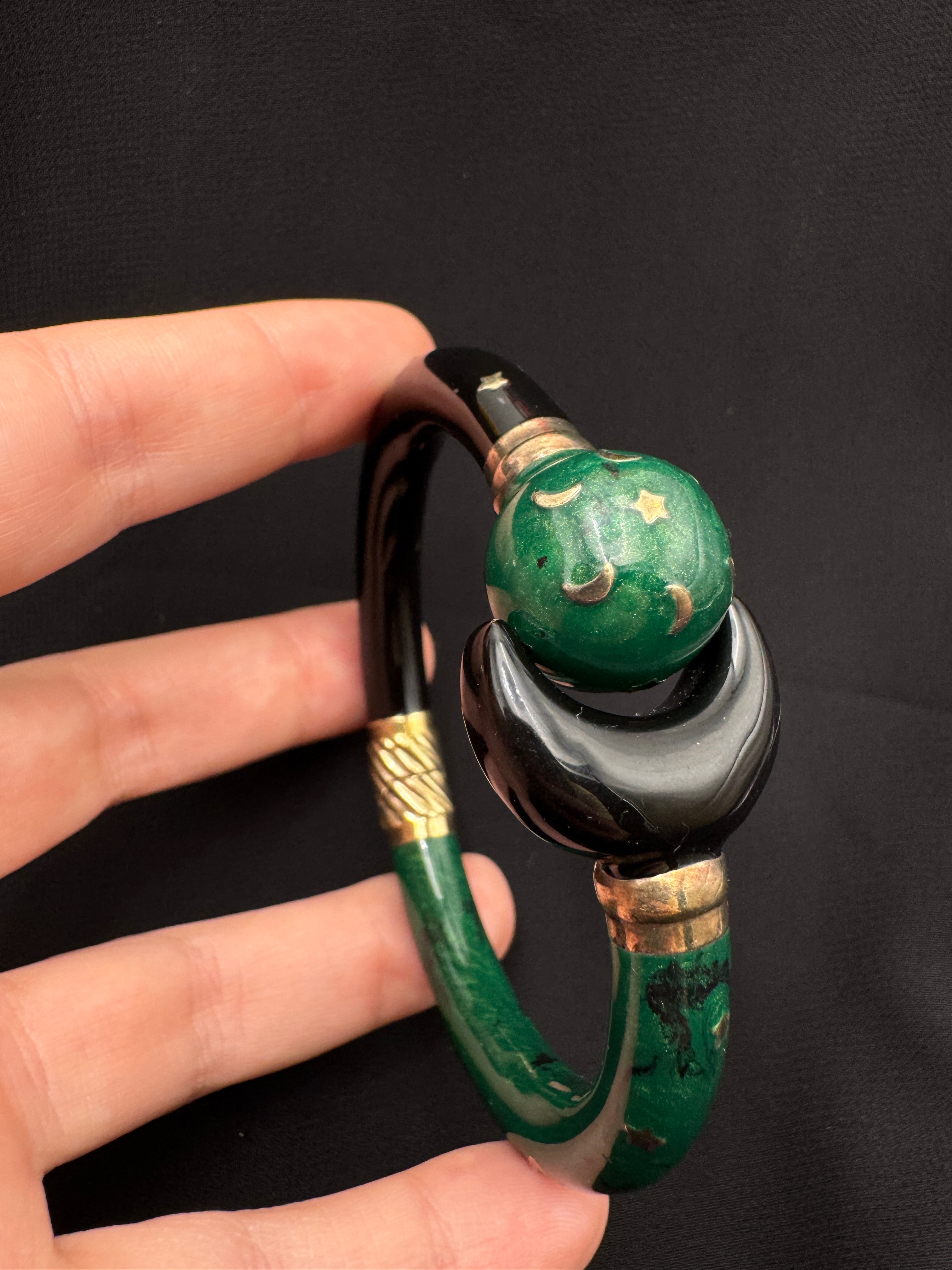 Vintage Italian Sterling Silver Enamel Hinged Bracelet