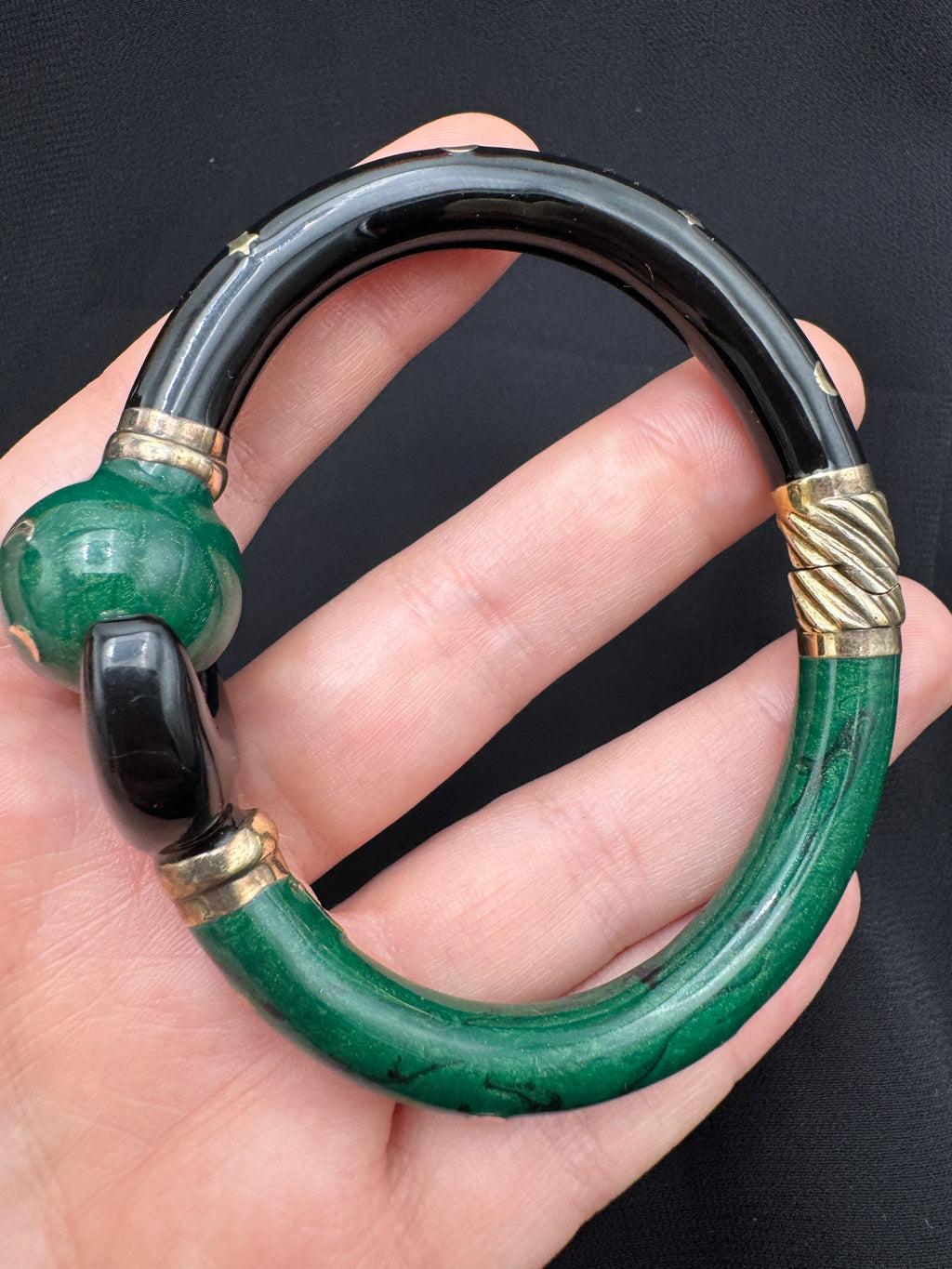 Vintage Italian Sterling Silver Enamel Hinged Bracelet