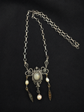 Antique Art Nouveau Sterling Silver Moonstone & Pearl Necklace